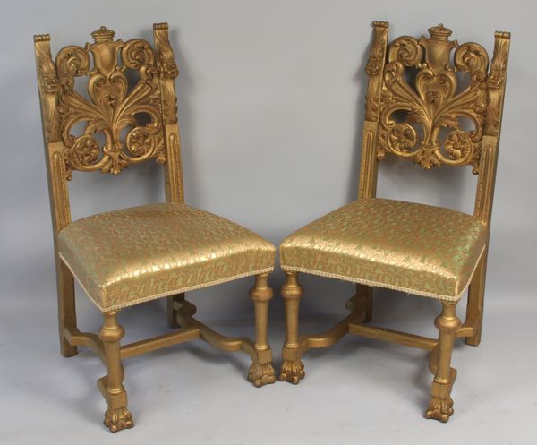 Appraisal: Pair of Victorian carved giltwood chairs h x Est