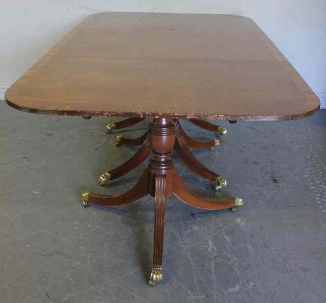 Appraisal: Mahogany Triple Pedestal Banded Dining Table From a Bronxville NY