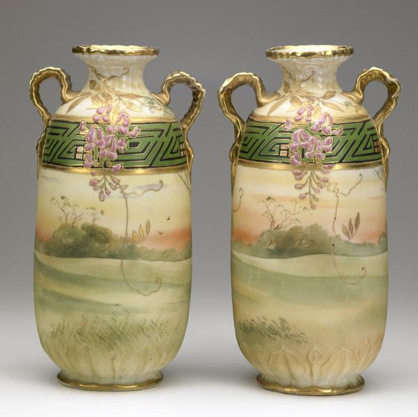 Appraisal: NIPPON MORIMURA BROTHERS Pair of tall two-handled vases painted with