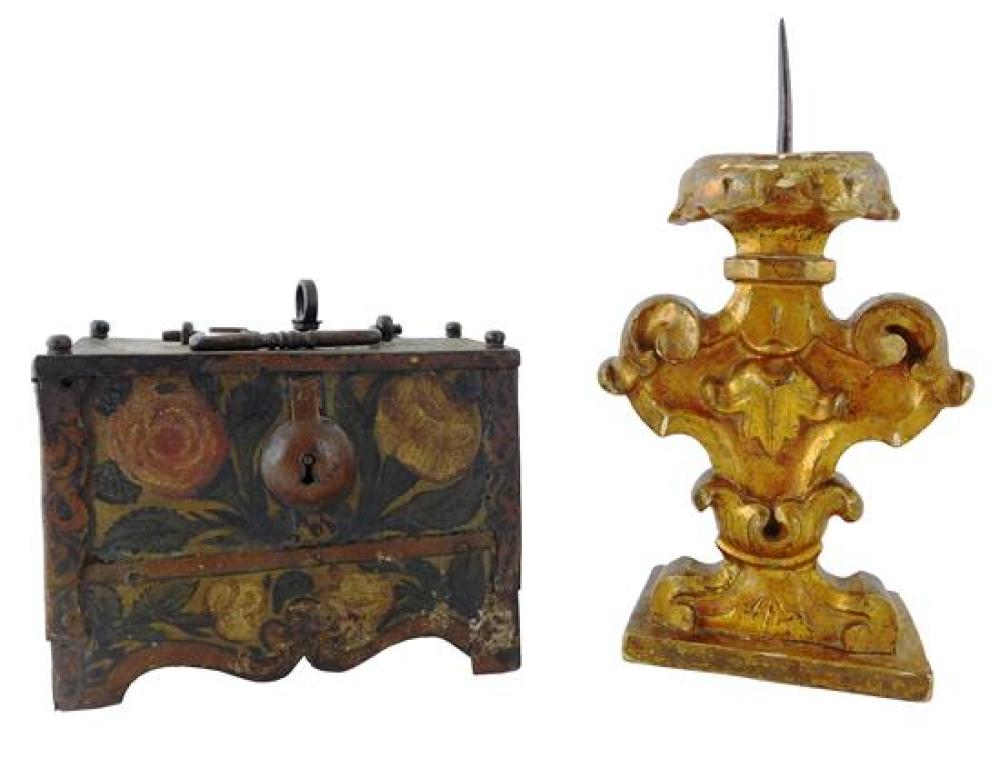 Appraisal: Two decorative pieces including small metal chest with shaped skirt