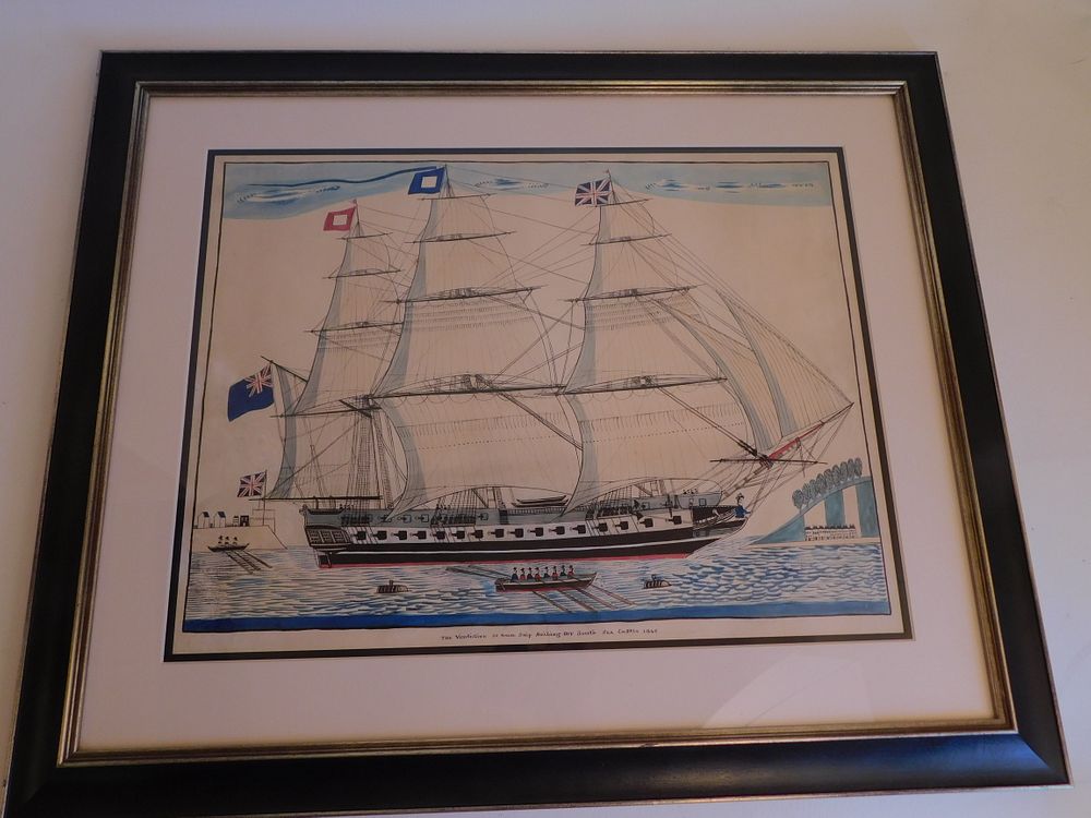 Appraisal: BRITISH SHIP PAINTING Antique watercolor painting of a British ship