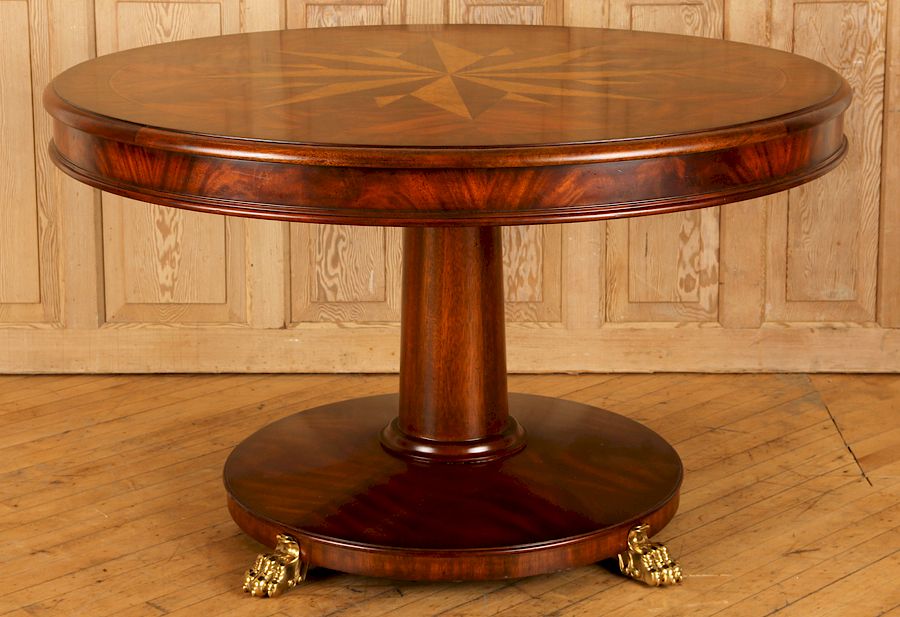 Appraisal: CROTCH MAHOGANY ROUND CENTER TABLE EMPIRE STYLE A crotch mahogany