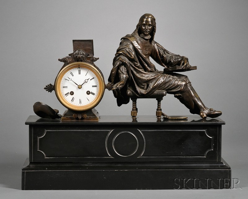 Appraisal: French Black Marble and Bronze Statuary Mantel Clock by Japy