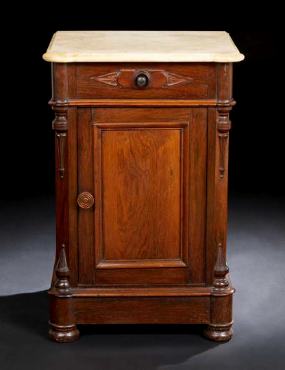 Appraisal: American Renaissance Revival Rosewood and Marble-Top Nightstand New York the