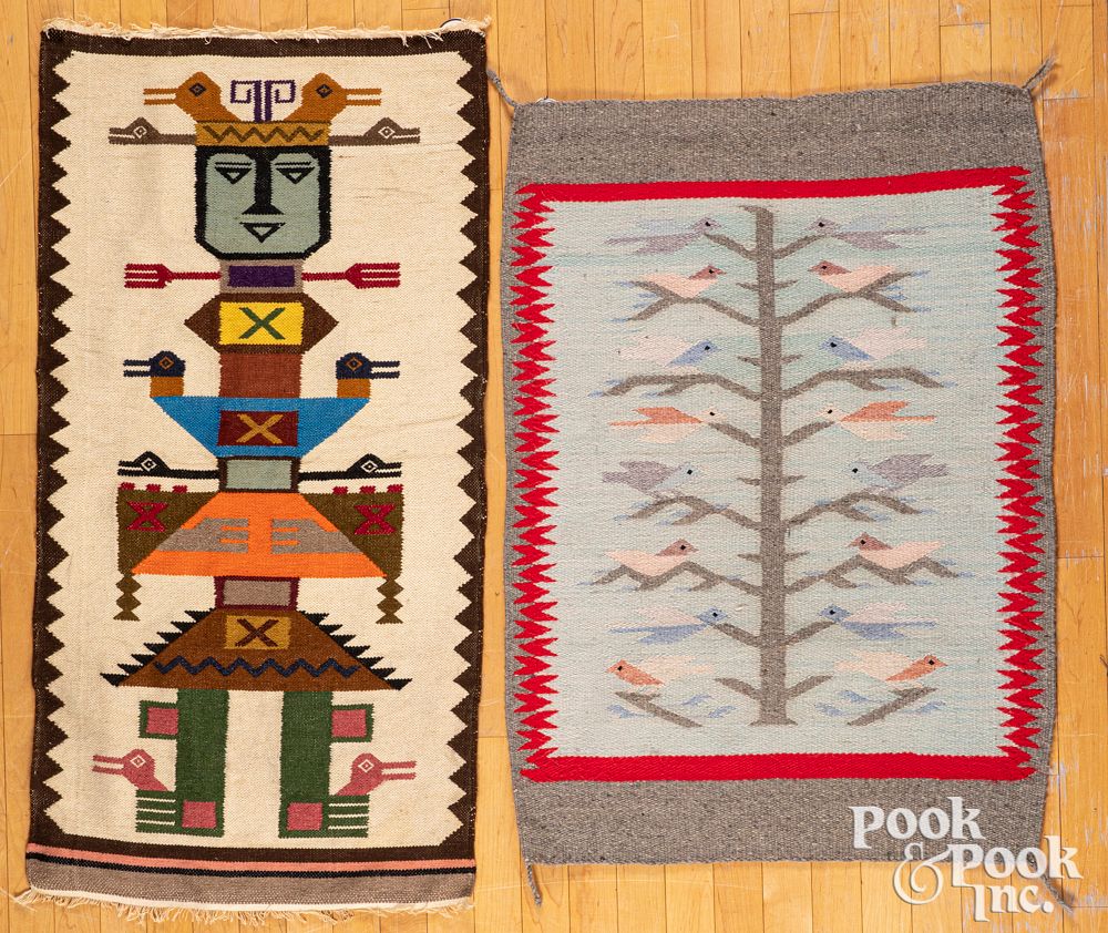 Appraisal: Navajo Indian pictorial rug etc Navajo Indian pictorial rug depicting