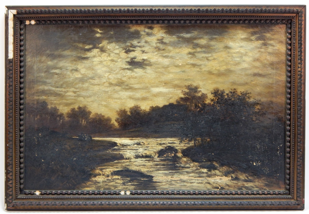 Appraisal: C AMERICAN ROMANTIC MOONLIT LANDSCAPE PAINTING United States th CenturyImpressionist