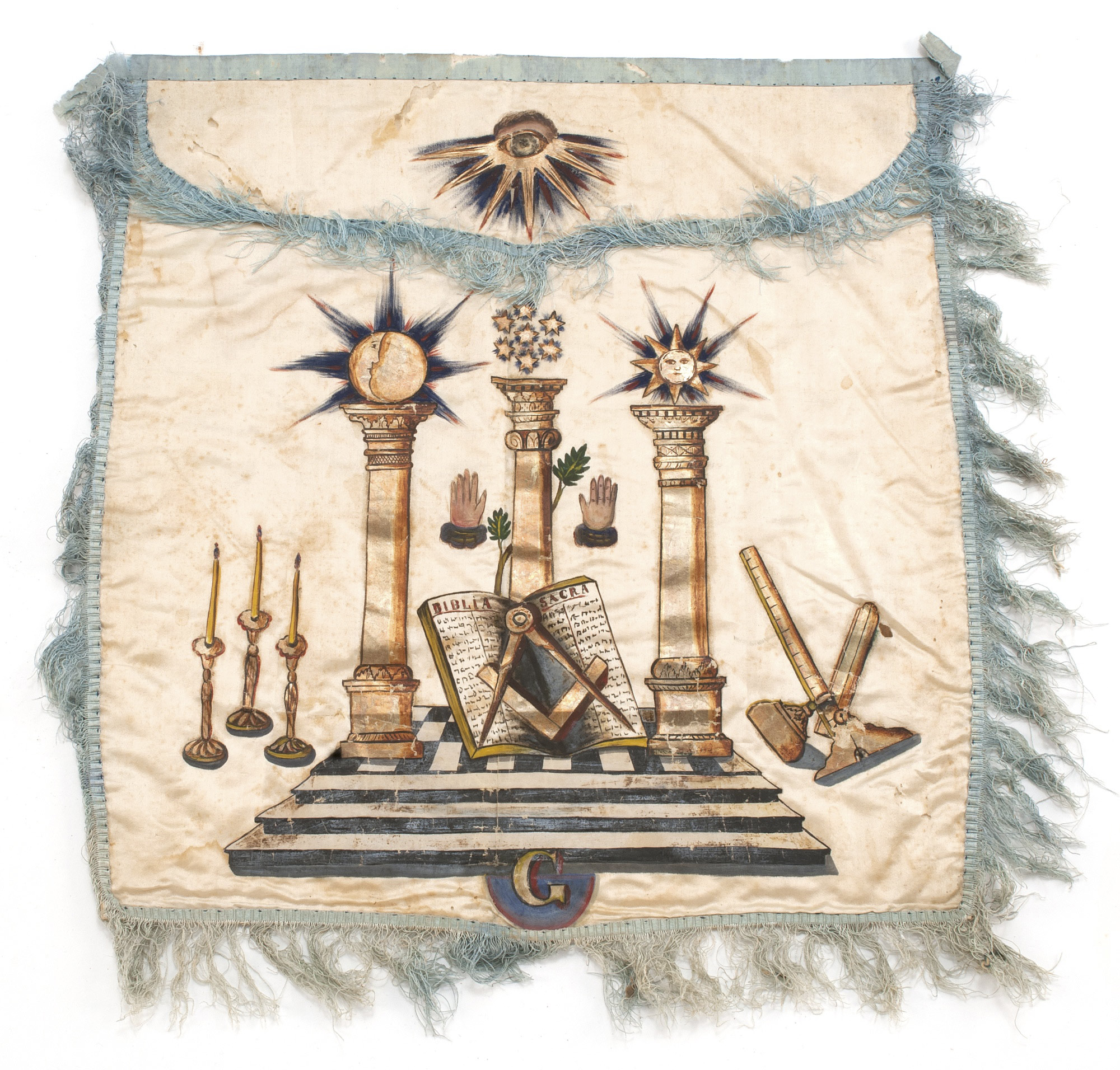 Appraisal: MASONIC APRON Circa - Gilt and painted decoration of assorted