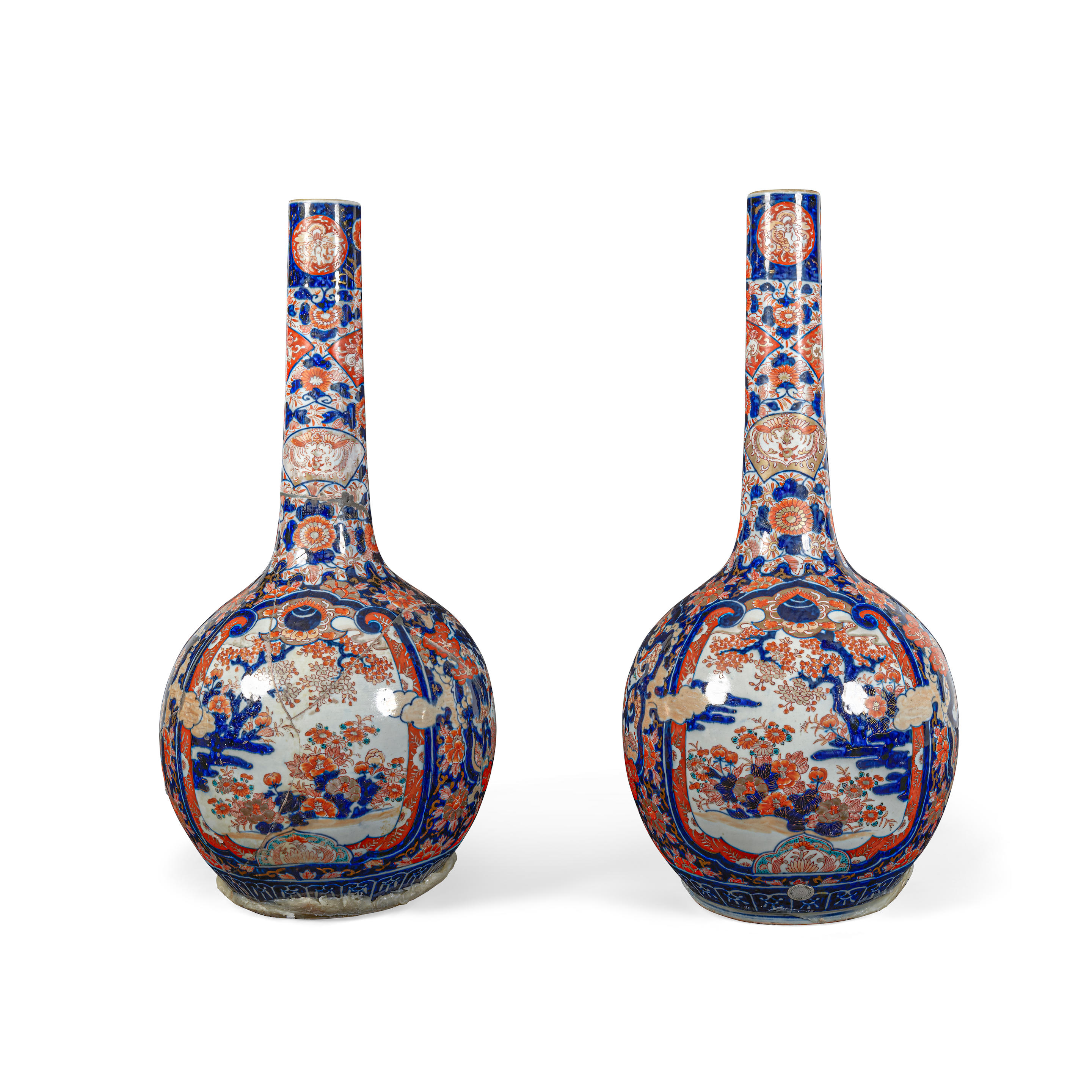 Appraisal: A PAIR OF JAPANESE IMARI PORCELAIN BOTTLE VASESCIRCA Circa height