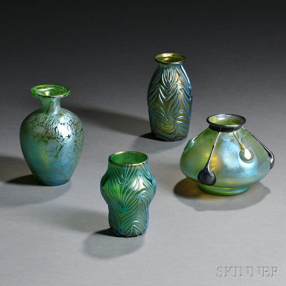 Appraisal: Four Attributed Loetz Art Glass Vases Austria early th century