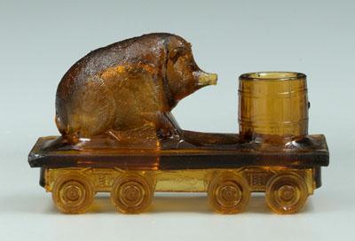 Appraisal: Amber glass pig toothpick holder seated pig staring at barrel