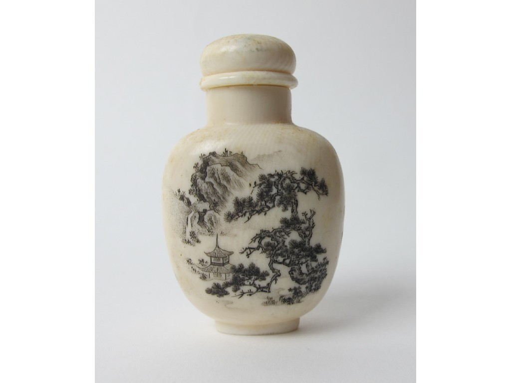 Appraisal: A Chinese ivory snuff bottle inscribed with a landscape and