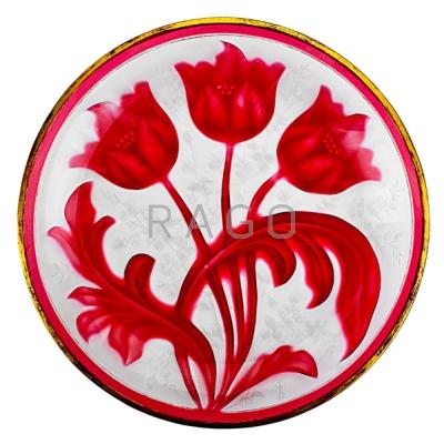 Appraisal: J L LOBMEYR Carved glass plate with tulips and roses