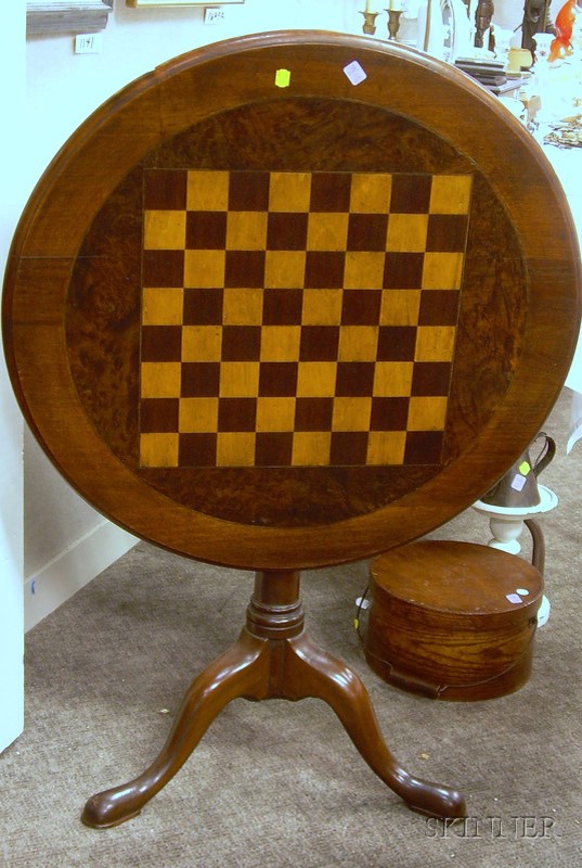 Appraisal: Georgian-style Parquetry Game Board Tilt-top Pedestal-base Table