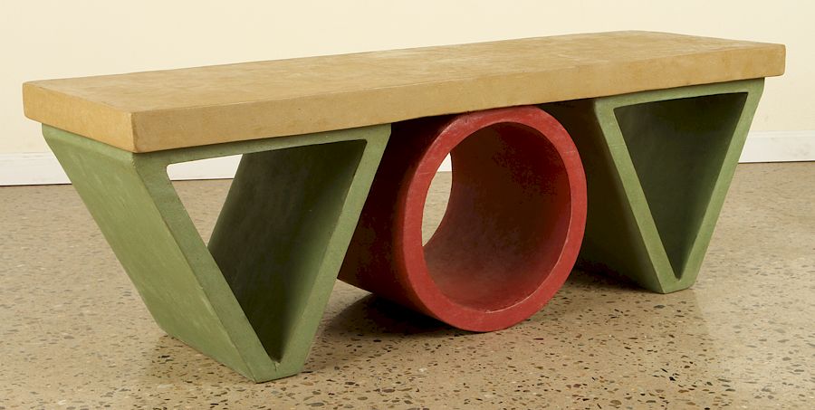 Appraisal: PLAYFUL MODERN RESIN GEOMETRIC BENCH FRENCH A playful modern resin