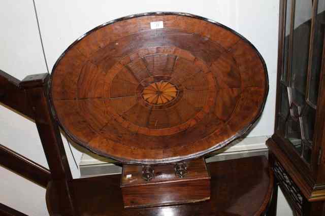 Appraisal: A TH CENTURY MAHOGANY OVAL INLAID TRAY wide on a