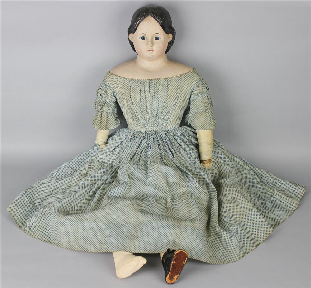 Appraisal: LUDWIG GREINER DOLL WITH PAINTED PAPIER-MACHE HEAD PHILADELPHIA CIRCA having