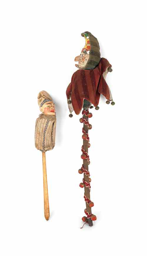 Appraisal: Two jester baby rattles late th c one with a