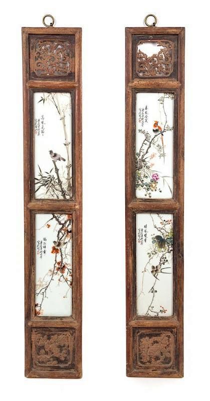 Appraisal: A Pair of Polychrome Enameled Porcelain Mounted Panels Height x