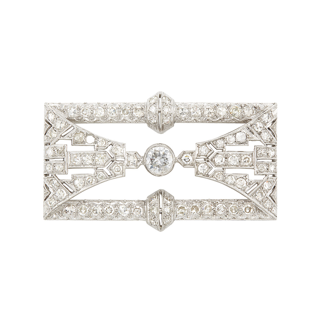 Appraisal: Platinum and Diamond Brooch One old European-cut diamond ap ct