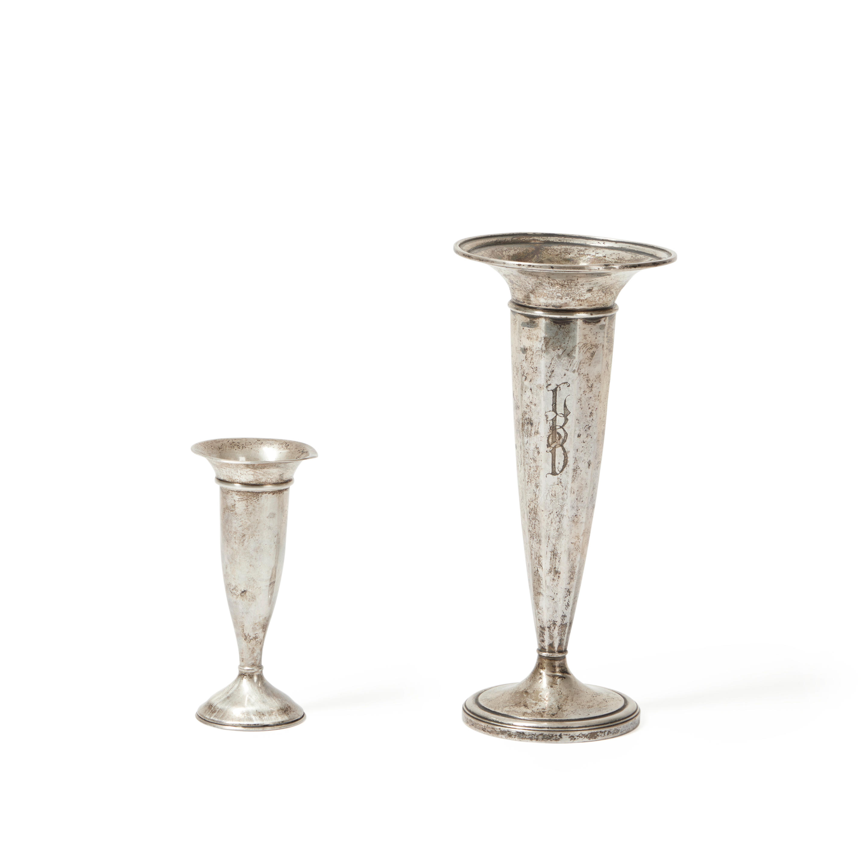 Appraisal: Two Sterling Silver Weighted Trumpet Vases a taller vase and