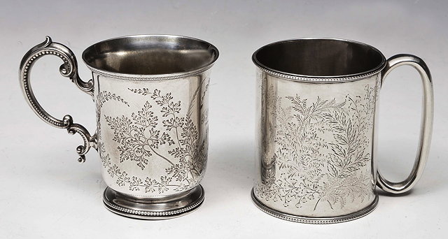 Appraisal: A VICTORIAN SILVER CHRISTENING MUG by Barnards engraved with ferns