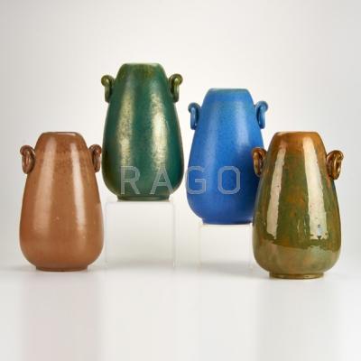 Appraisal: FULPER Four vases with ring handles one with drill hole