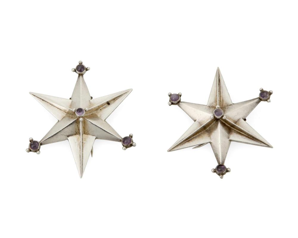 Appraisal: Two William Spratling silver and amethyst star brooches William Spratling