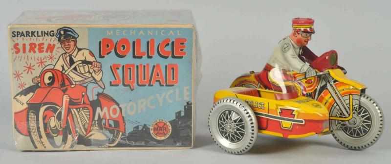 Appraisal: Tin Marx Police Squad Motorcycle Wind-Up Toy American Working Siren