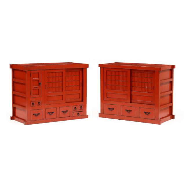 Appraisal: A PAIR OF JAPANESE STYLE RED CABINETS th century Edo