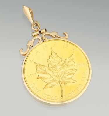 Appraisal: Gold Coin Pendant A Karat Gold Canadian Maple leaf coin