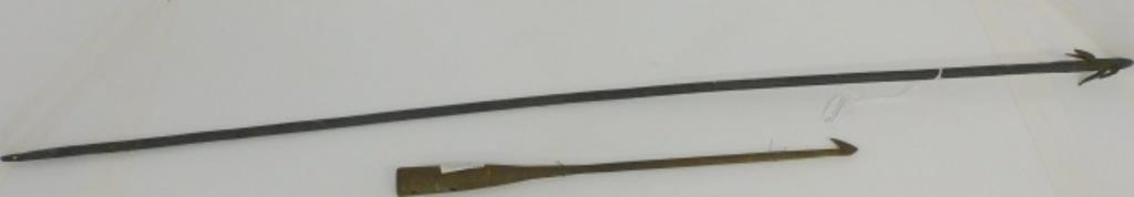 Appraisal: TWO TH CENTURY IRON OBJECTS TO INCLUDE Ablackfish spear long