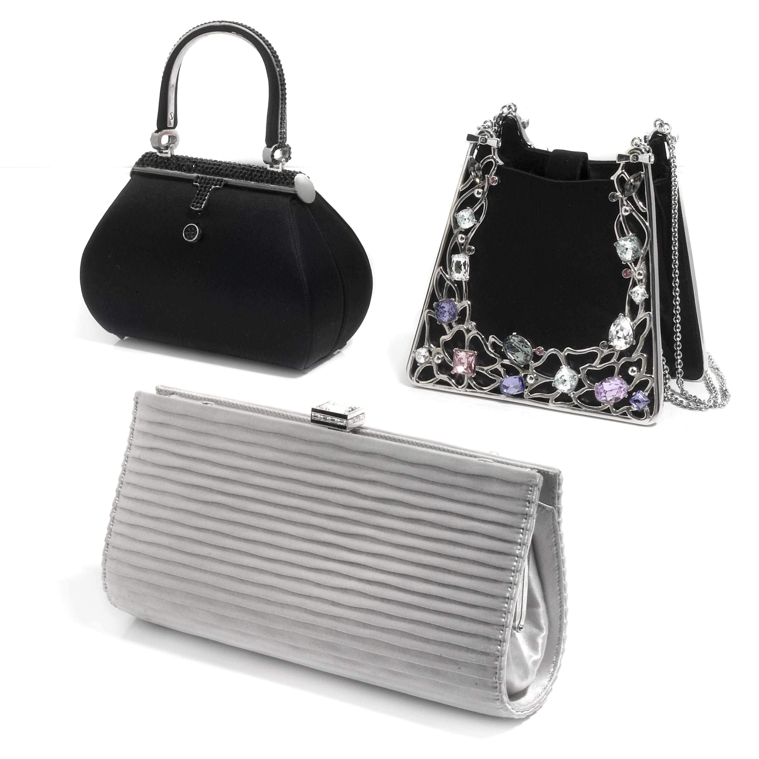 Appraisal: A collection of three satin purses with black silver and