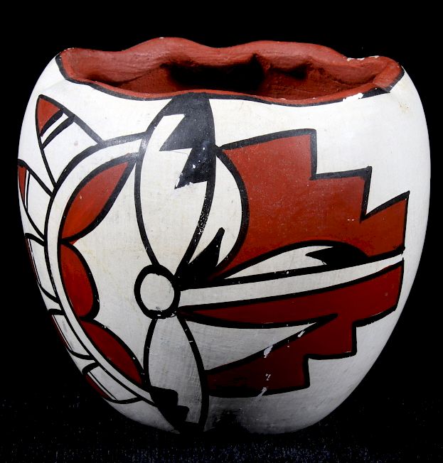 Appraisal: Jemez Pueblo Signed Hand Painted Pottery Jar Included in this