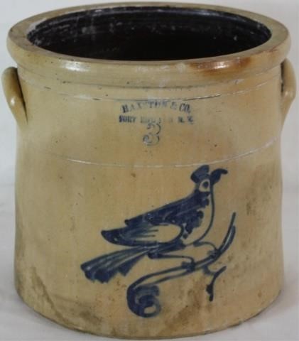 Appraisal: -GALLON STONEWARE CROCK HAXSTUN CO FORTEDWARDS NY BLUE BIRD DECORATION