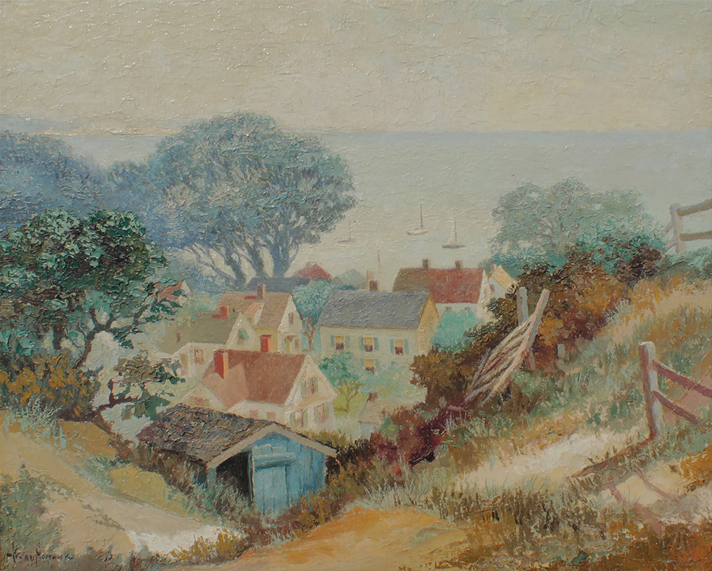 Appraisal: VAN NORTWICK Chester American - Village Scene at Bay of