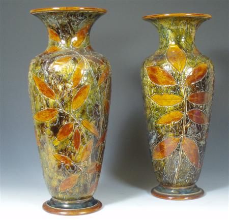 Appraisal: A pair of late th century Doulton Lambeth vases decorated