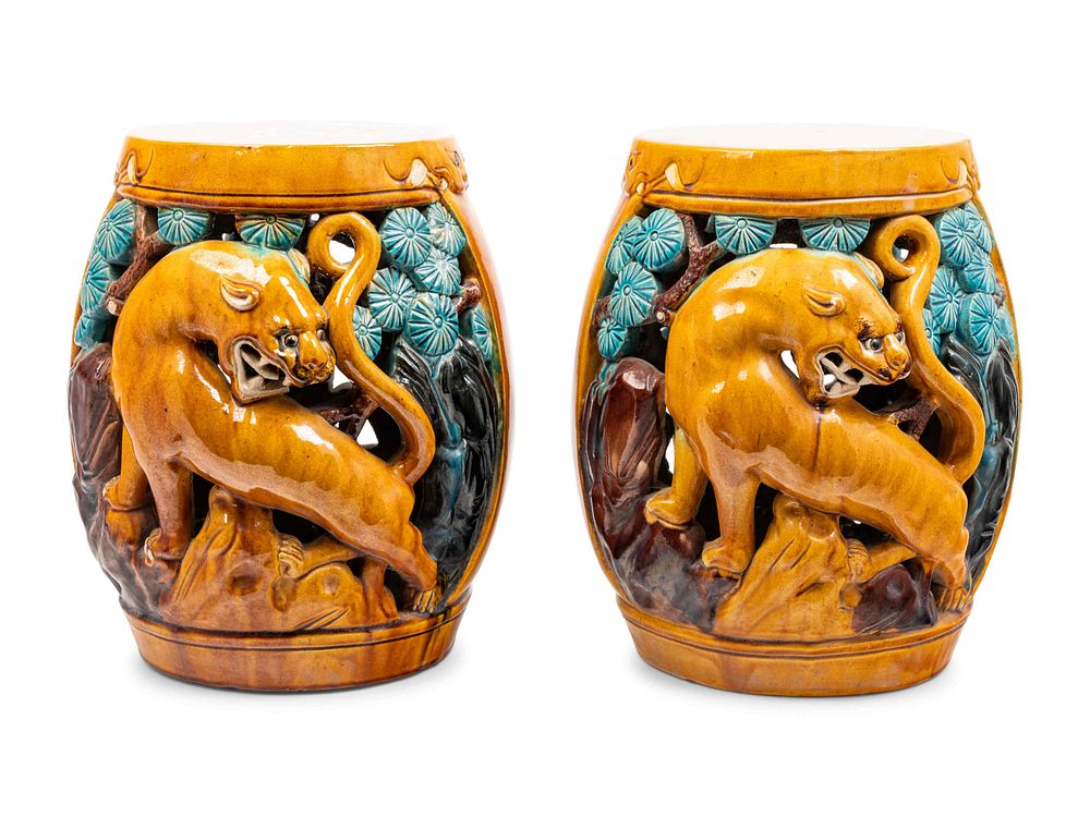 Appraisal: A Pair of Chinese Yellow Turquoise and Purple Glazed Porcelain