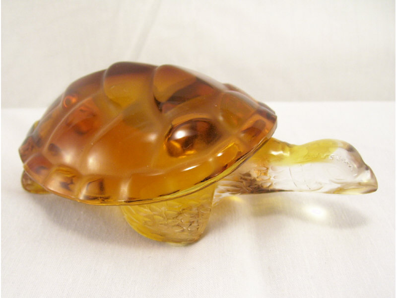 Appraisal: Lalique Crystal Turtle Figure Amber colored crystal turtle with amber