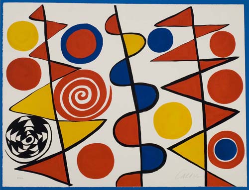 Appraisal: ALEXANDER CALDER Abstract Composition with Triangles Circles and Spirals Color