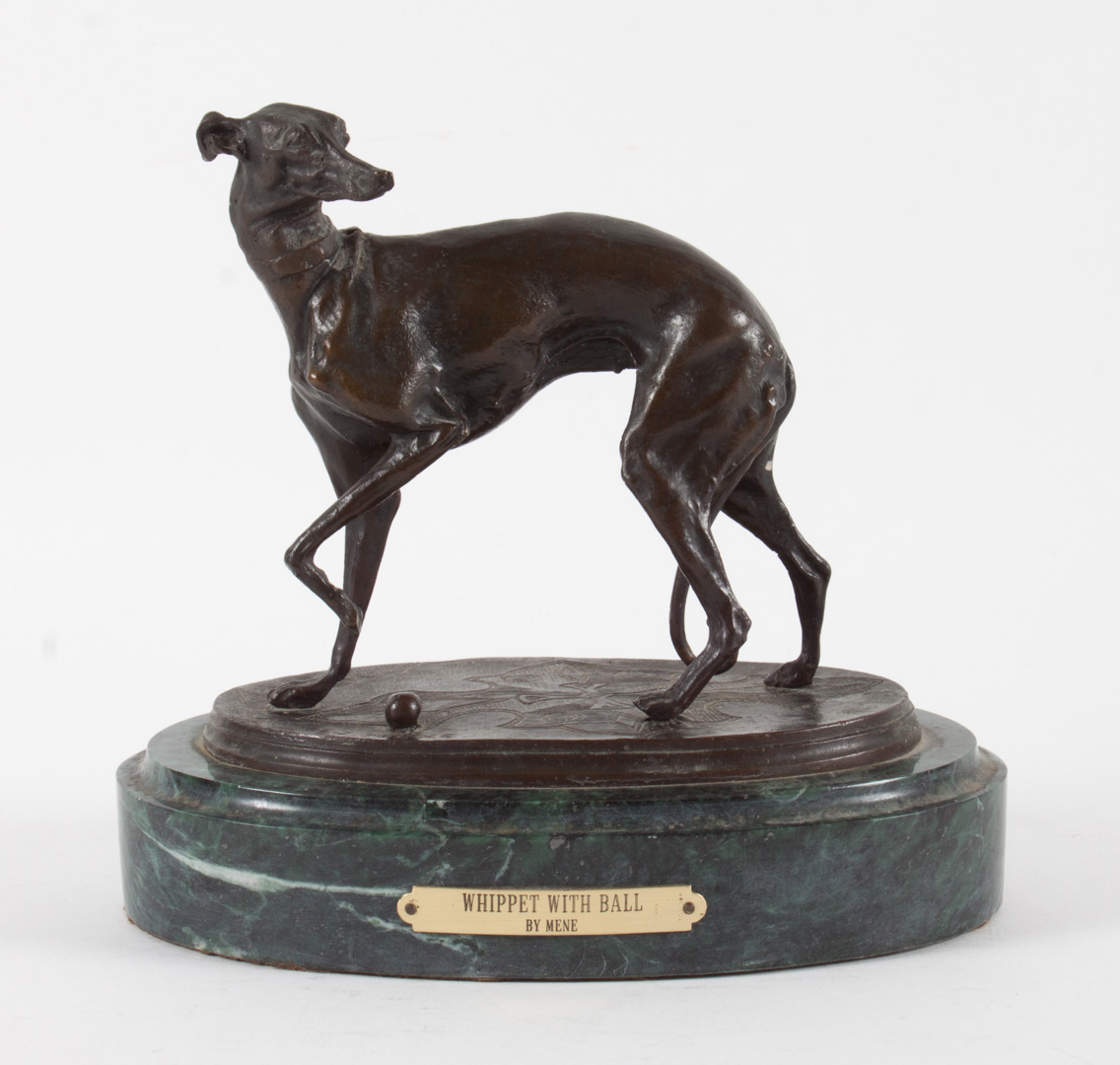 Appraisal: After P J Mene Whippet bronze modeled as dog on