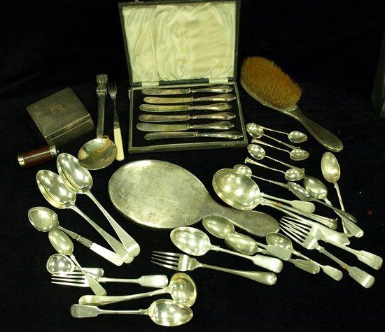 Appraisal: Sundry silver including sauce ladle caddy spoon mirror brush cigarette