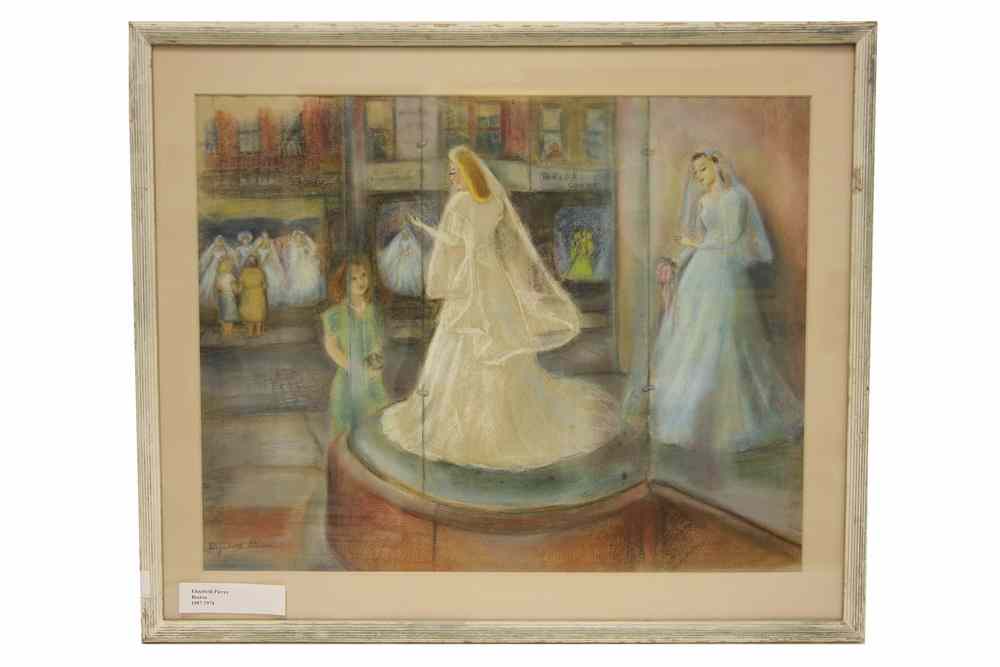 Appraisal: PASTEL - Girl looks pensively at bridal gown in front