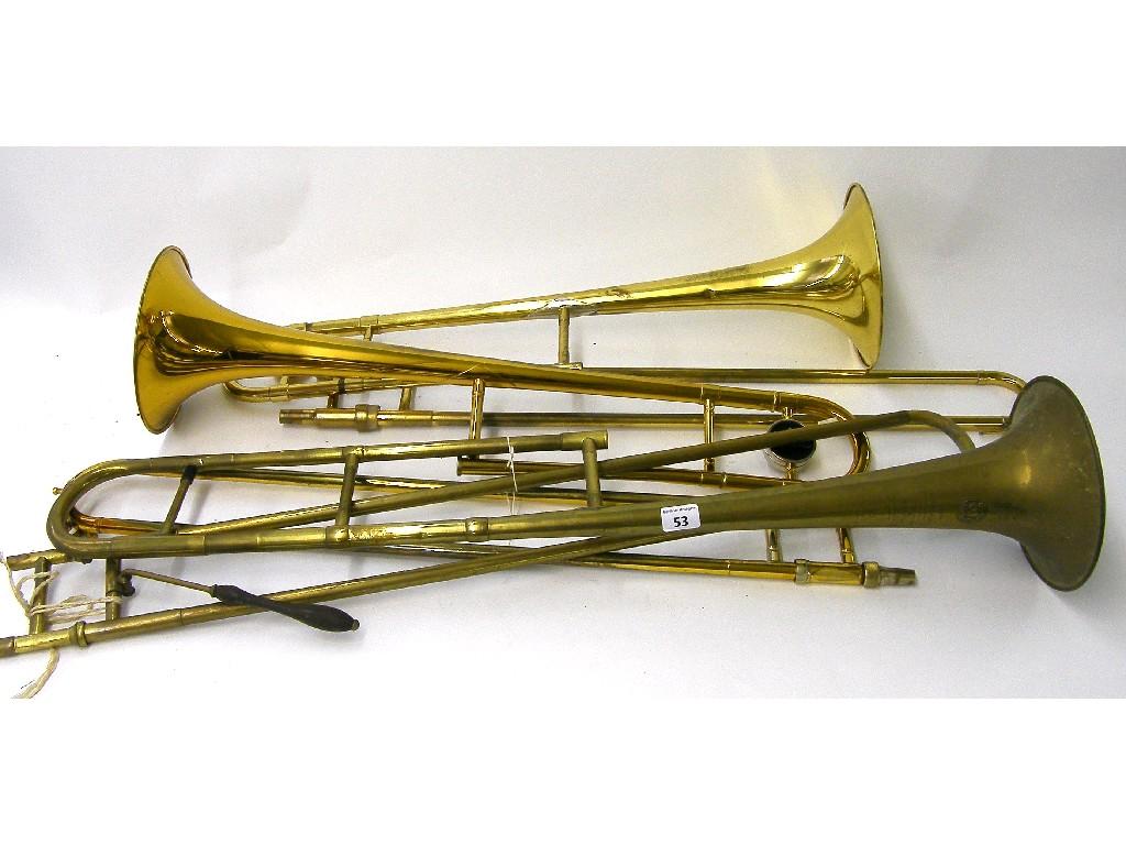 Appraisal: Brass trombone stamped Standard Class C Exhibition Prize Medals Awarded