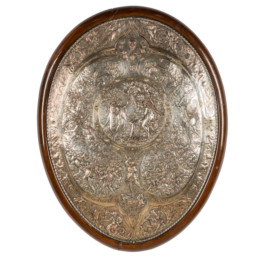 Appraisal: ELKINGTON SILVERPLATE SHIELDinscribed 'Elkington lower right in wood frame x