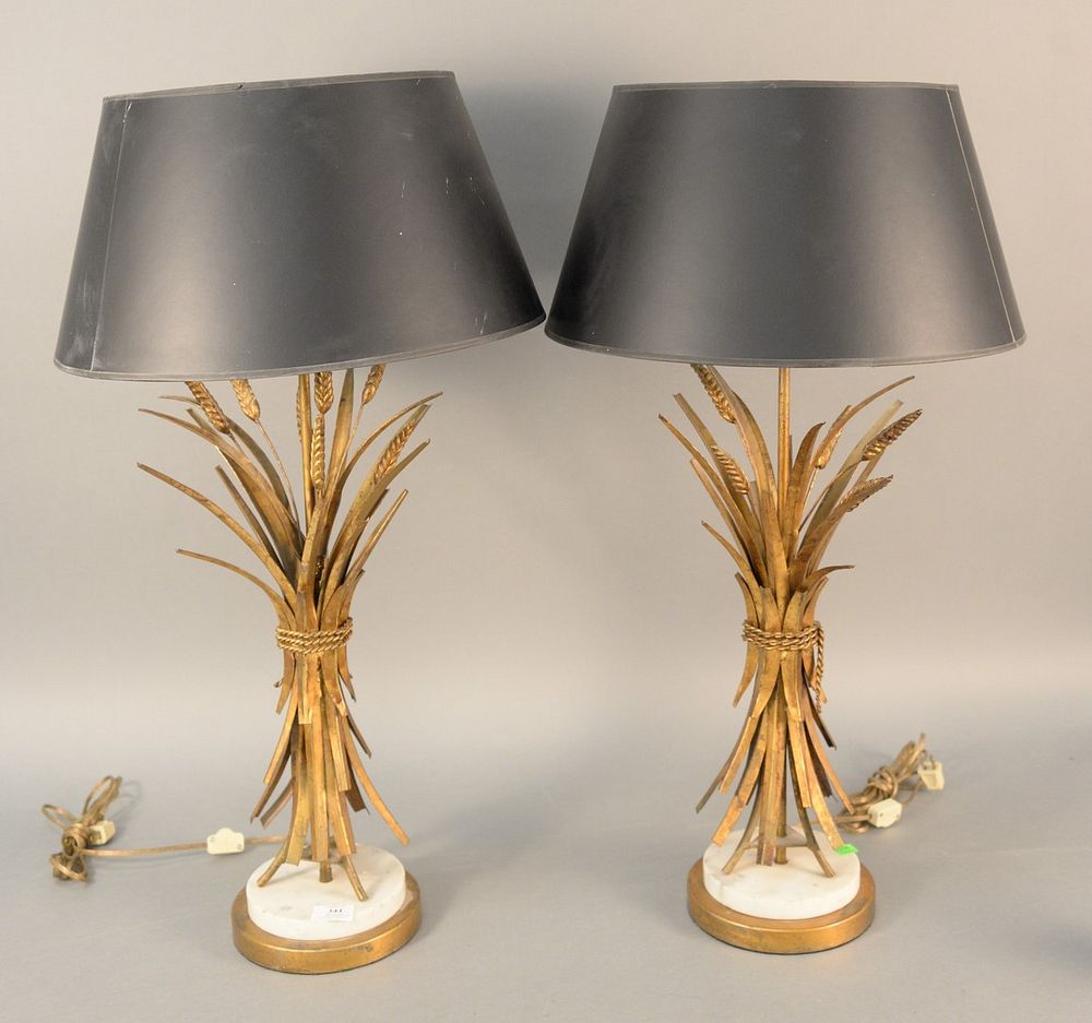 Appraisal: Pair of brass Mid-Century modern wheat form table lamps ht