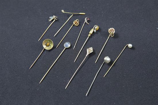 Appraisal: LOT OF STICK PINS Eleven pins all marked or tested