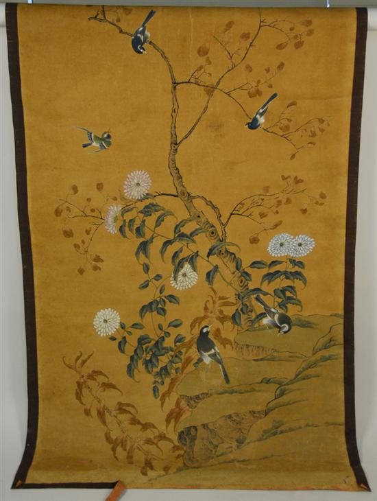 Appraisal: A LARGE SCALE JAPANESE WALLPAPER SCROLL painted with birds on