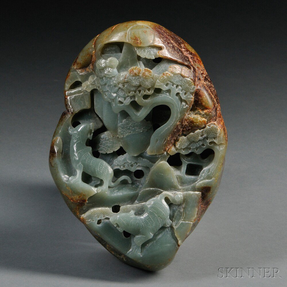 Appraisal: Stone Mountain China irregular pebble shape carved on one side