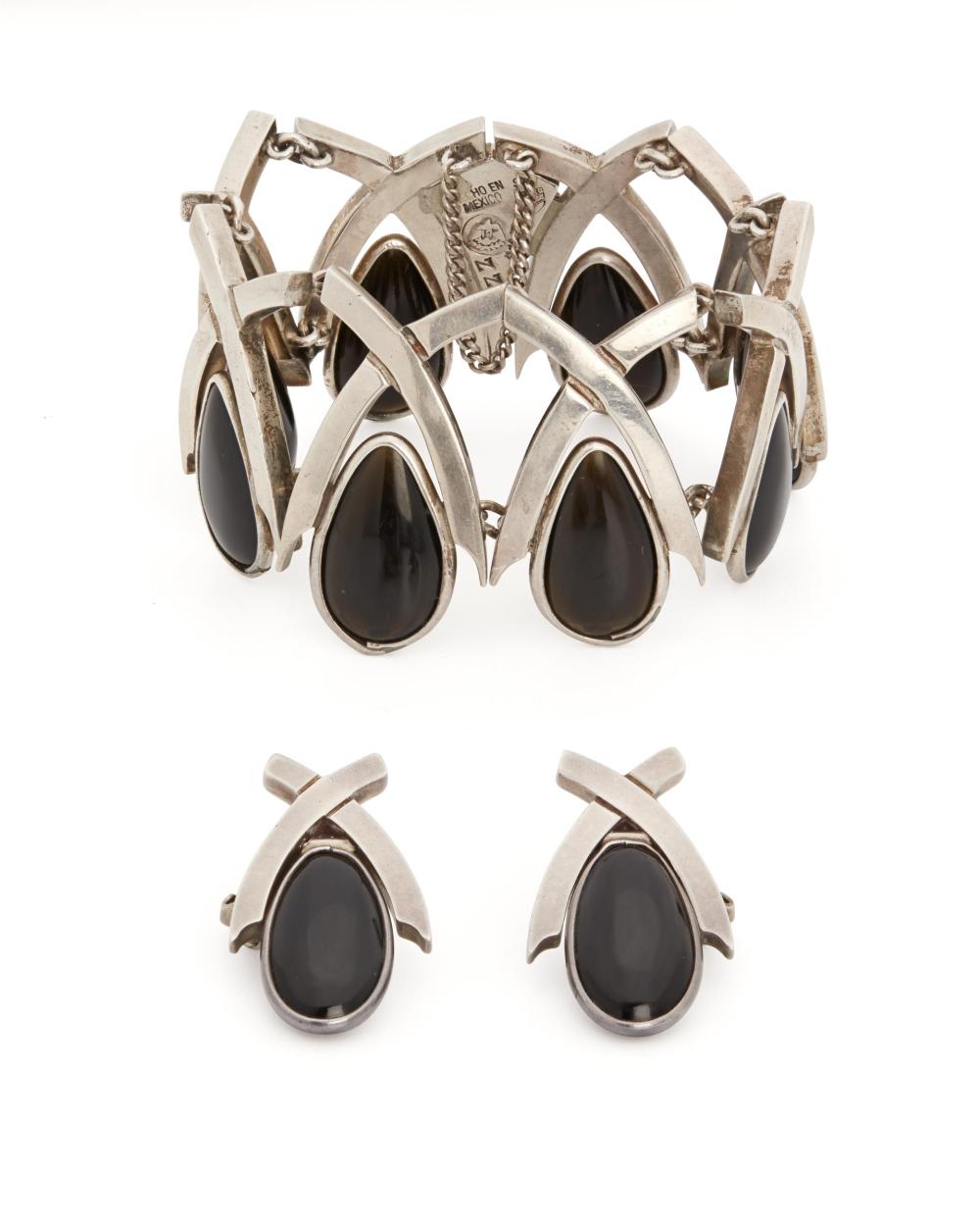 Appraisal: A set of Antonio Pineda silver and obsidian jewelry -