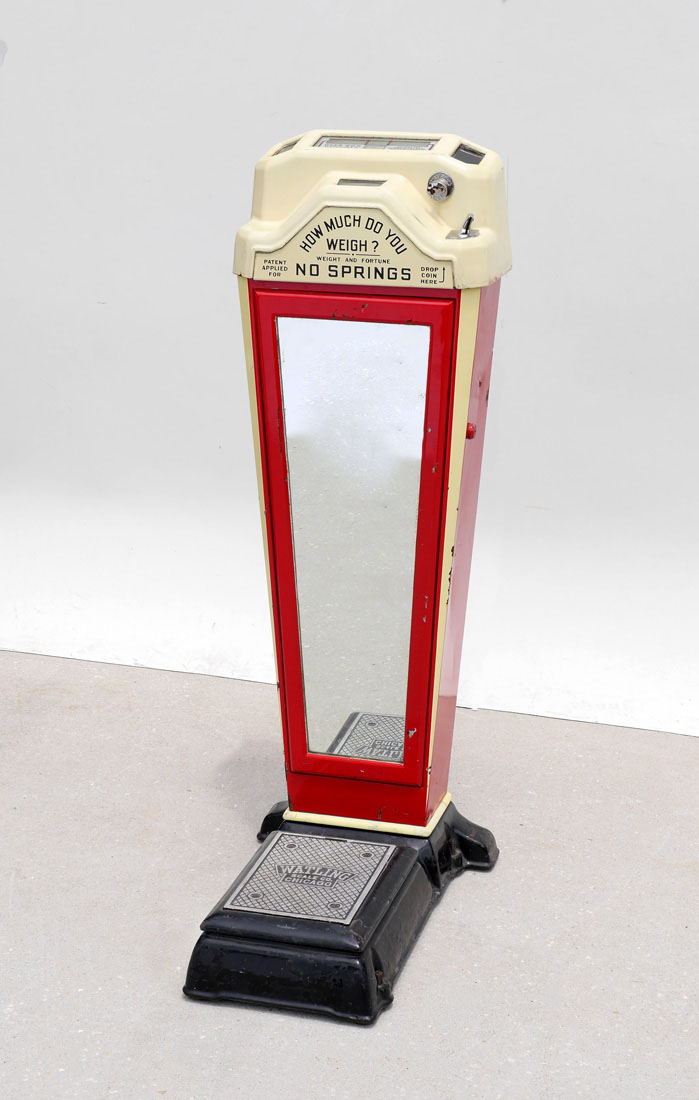 Appraisal: WATLING WEIGHT AND FORTUNE COIN OPERATED SCALE Mirrored front red